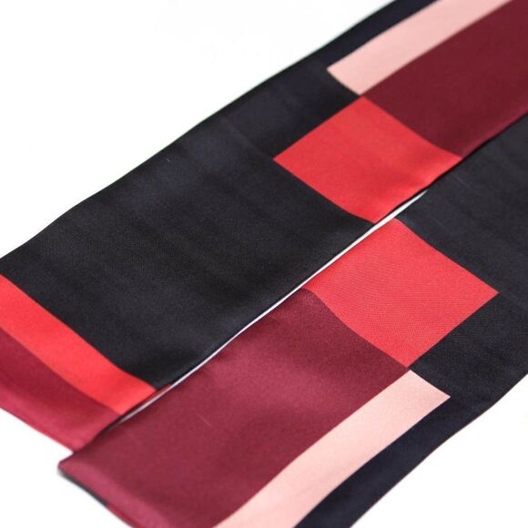 Red Black Maroon Square Ornament Silk Skinny Scarf - Picture 6 of 6